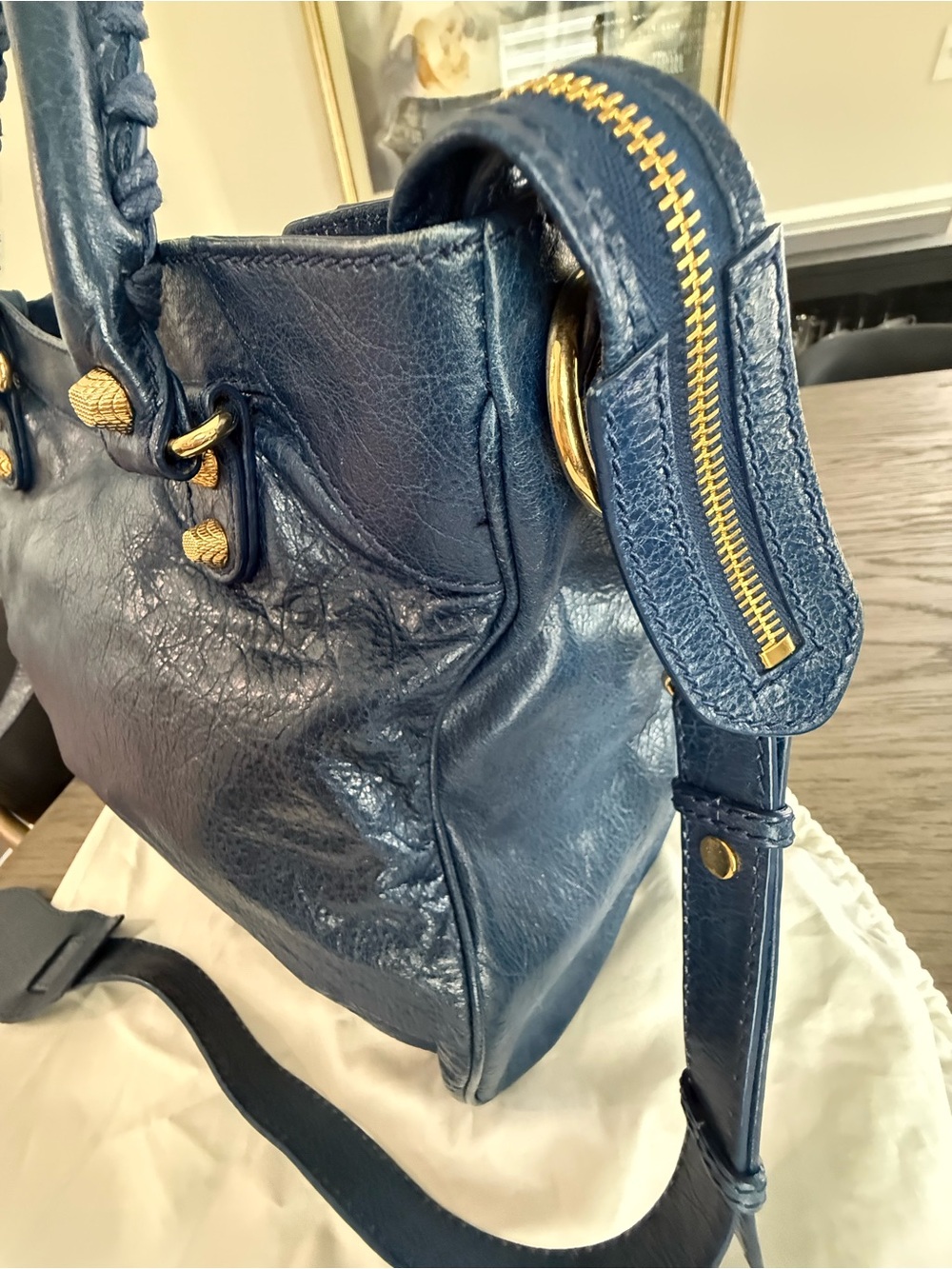 Balenciaga Navy Leather Tote Bag with Gold Hardware - Picture 8 of 16